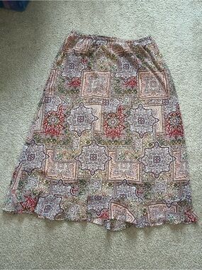 Christopher & Banks Boho Mosaic Flowy Midi Elastic Waist Lightweight Multicolor